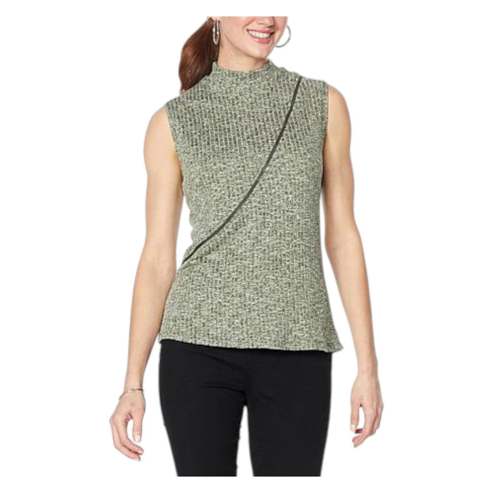 Brittany Humble Women's Mock Neck Zipper Top Olive - Regular